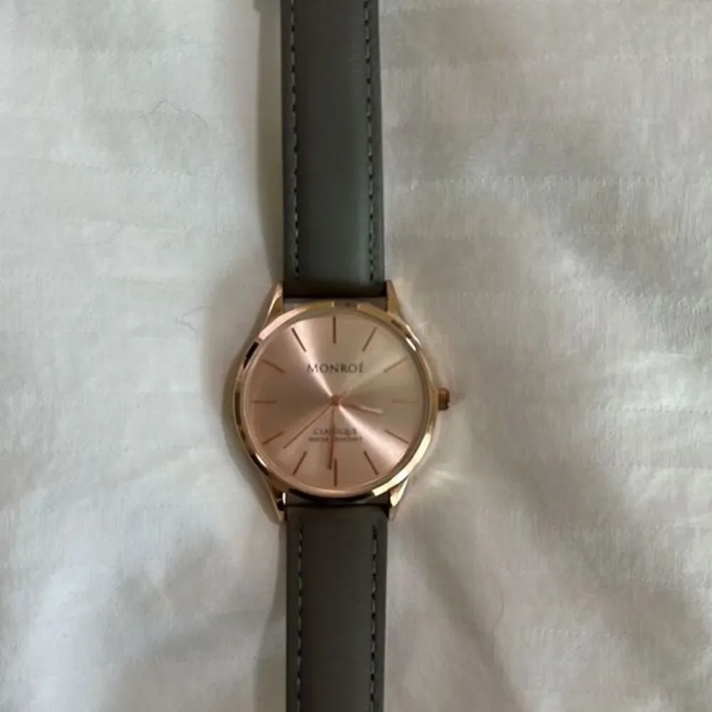 Monroe by Maestro women’s watch rose gold face with taupe genuine leather band‎